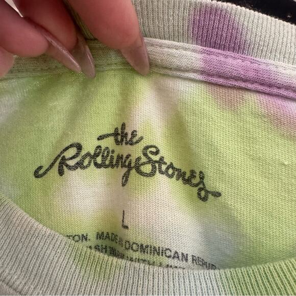 Rolling Stones Mick Jagger Mouth Tongue Green Tie Dye T Shirt Size L - Picture 6 of 6